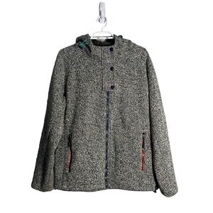 Redhill Brand Women's Black Marled Wool Knit Full Zip Hooded Jacket